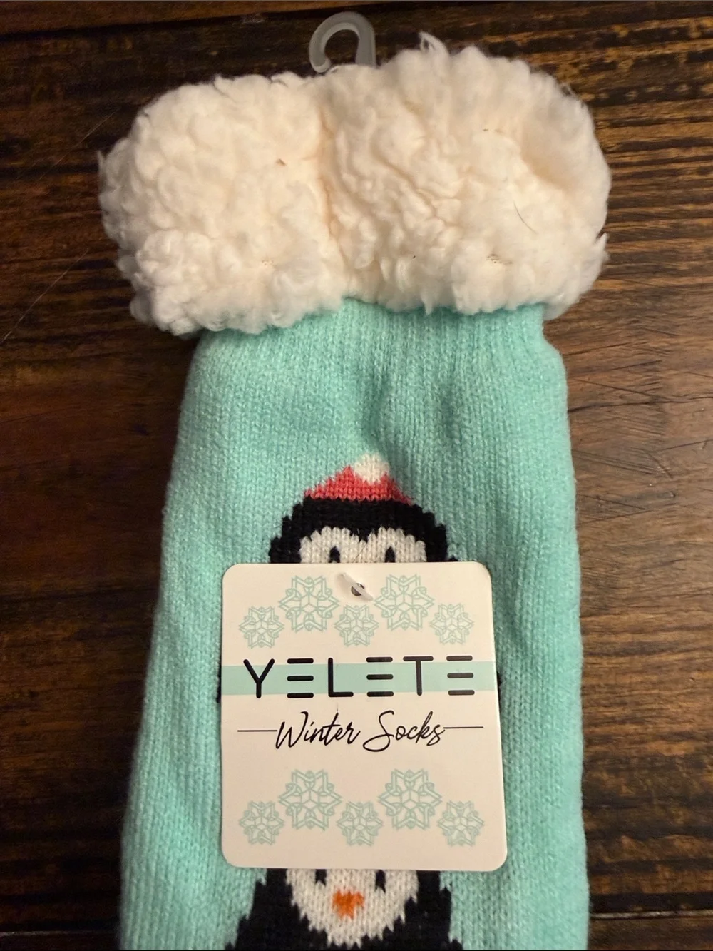 Yelete Mint Color Kids Penguin Fuzzy Cuffed Winter Socks (OS)